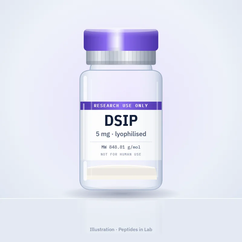 Illustration of a DSIP research peptide vial