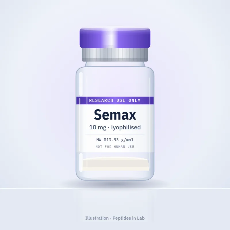 Illustration of a Semax research peptide vial, labelled research use only