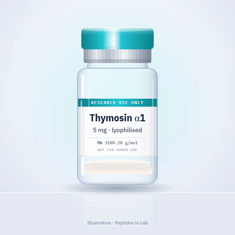 Illustration of a Thymosin α1 research peptide vial, labelled research use only