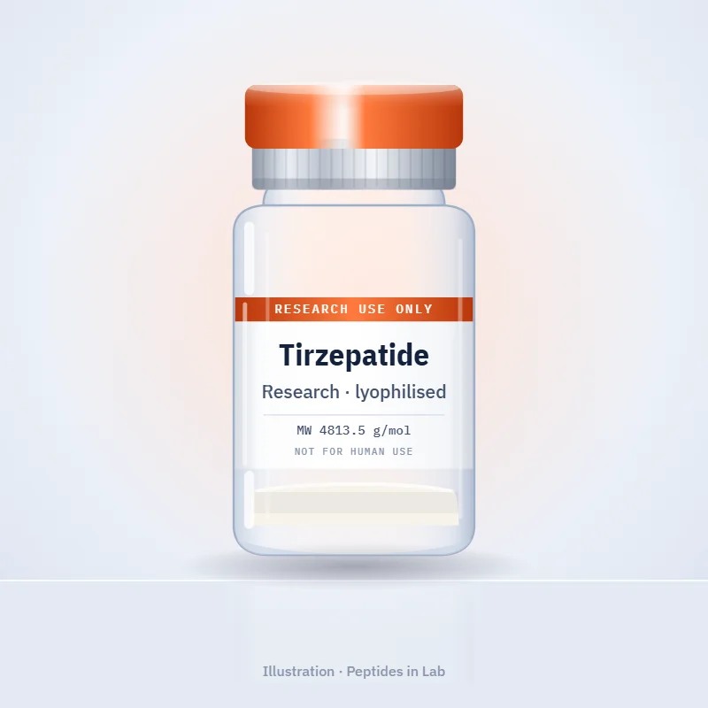 Illustration of a Tirzepatide research peptide vial